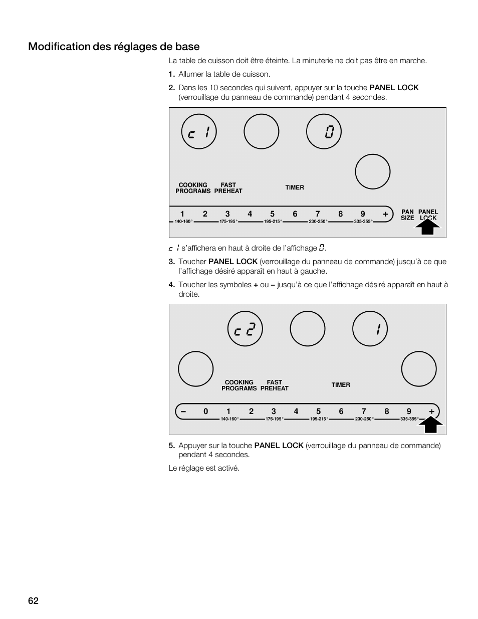 Modification des réglages de base | Thermador CES304FS User Manual | Page 62 / 108