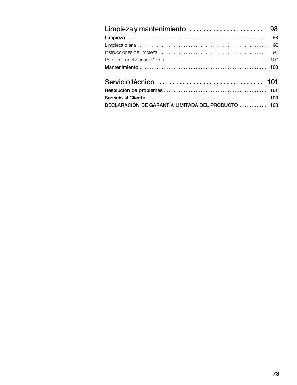 Ālimpieza y mantenimiento 98, Āservicio técnico 101 | Thermador CES304FS User Manual | Page 73 / 108