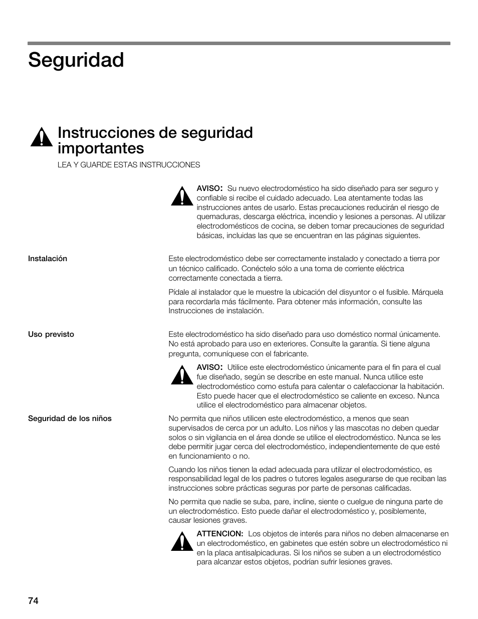 Seguridad, Instrucciones de seguridad importantes | Thermador CES304FS User Manual | Page 74 / 108