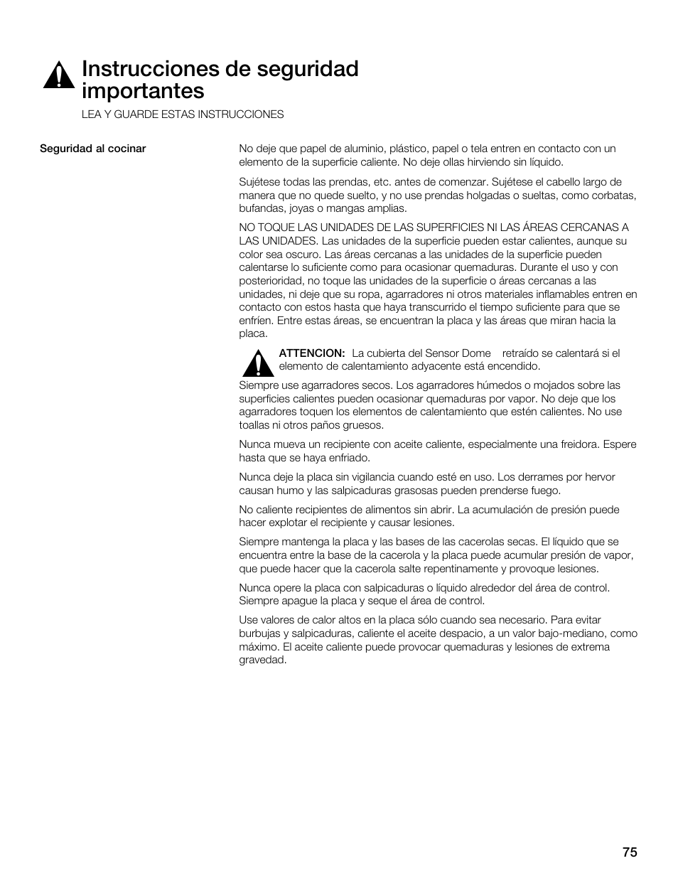 Instrucciones de seguridad importantes | Thermador CES304FS User Manual | Page 75 / 108