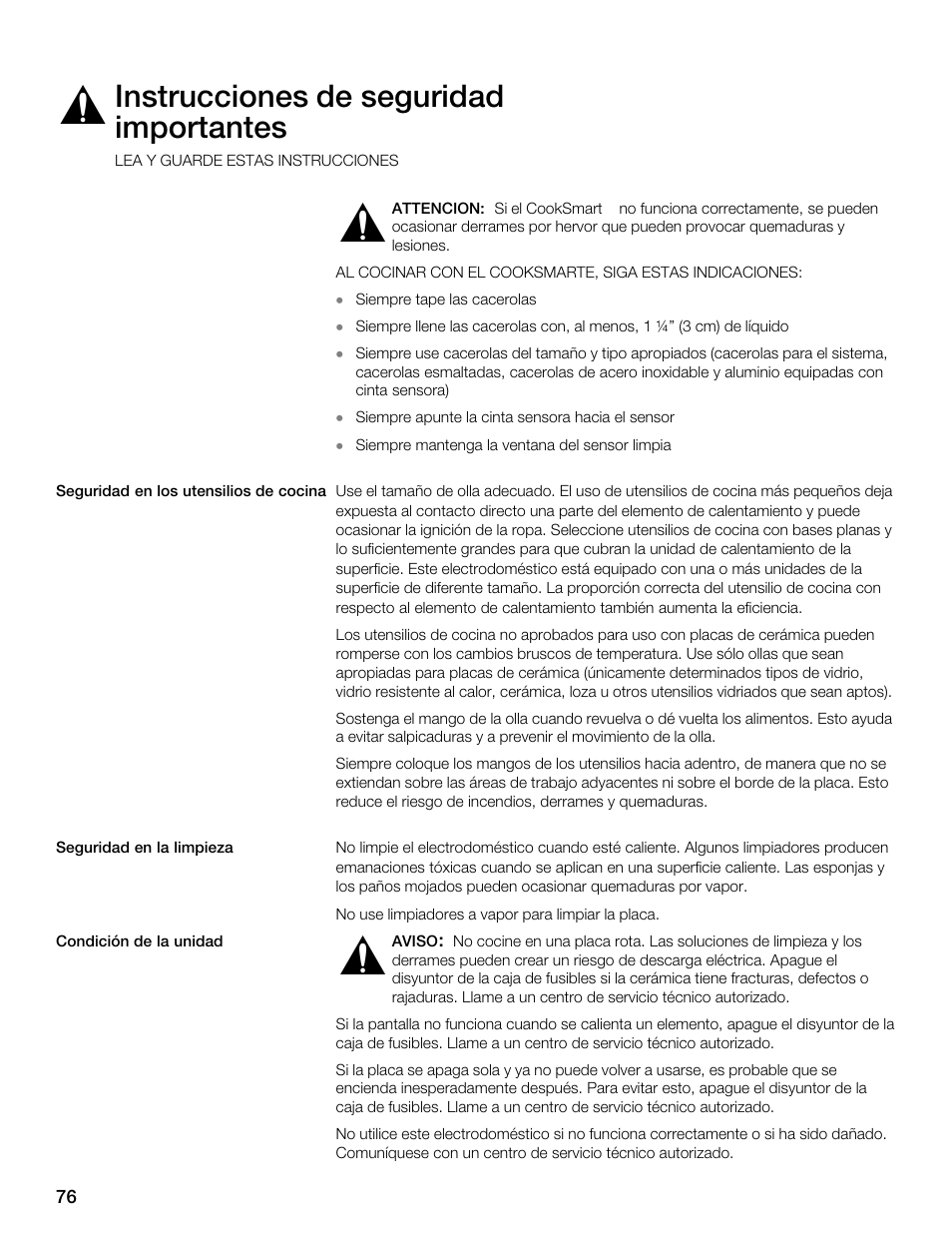 Instrucciones de seguridad importantes | Thermador CES304FS User Manual | Page 76 / 108