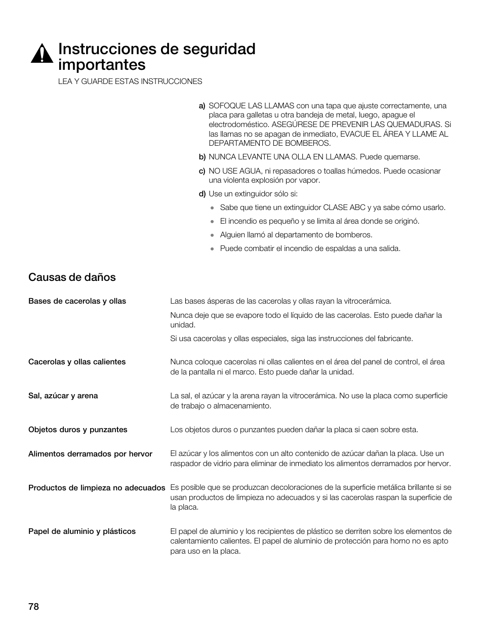 Instrucciones de seguridad importantes, Causas de daños | Thermador CES304FS User Manual | Page 78 / 108