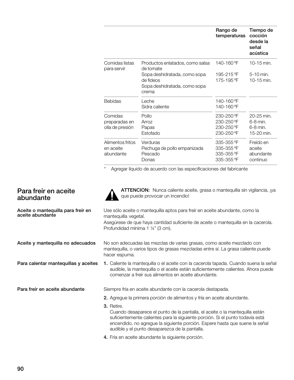 Para freír en aceite abundante | Thermador CES304FS User Manual | Page 90 / 108