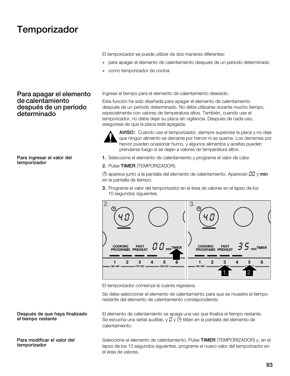 Temporizador | Thermador CES304FS User Manual | Page 93 / 108