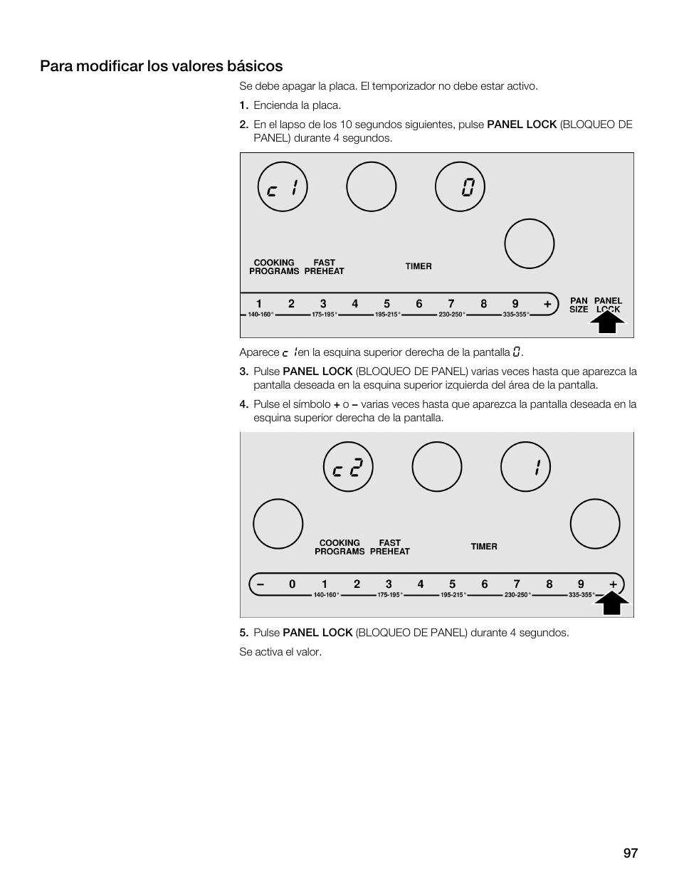 Para modificar los valores básicos | Thermador CES304FS User Manual | Page 97 / 108