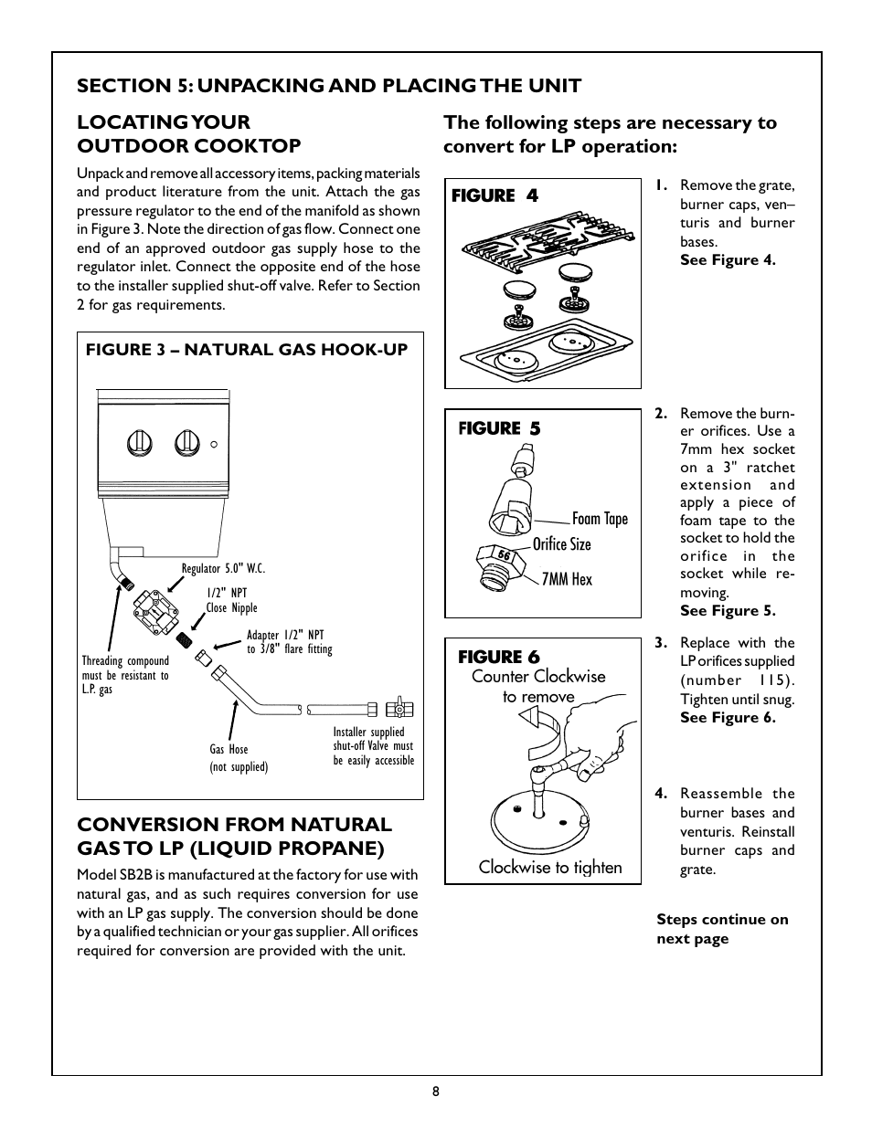 Conversion from natural gas to lp (liquid propane) | Thermador SB2B User Manual | Page 10 / 19