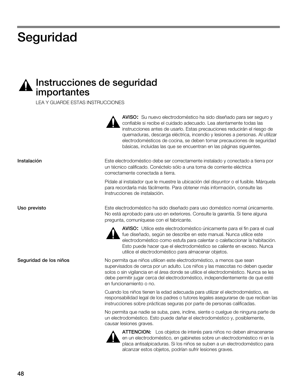 Seguridad, Instrucciones de seguridad importantes | Thermador ELECTRICCOOKTOPS CET366FS User Manual | Page 48 / 72