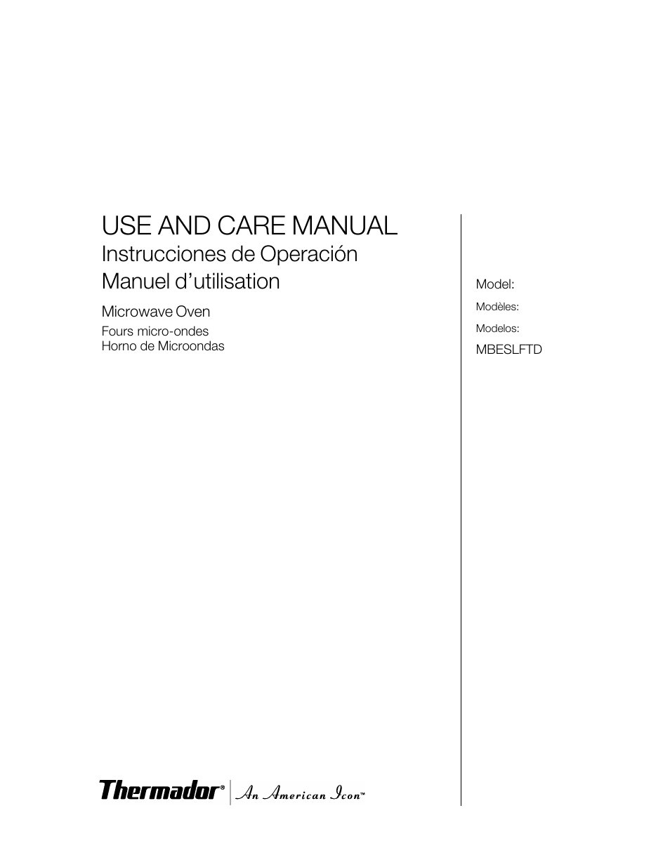 Thermador MBESLFTD User Manual | 124 pages