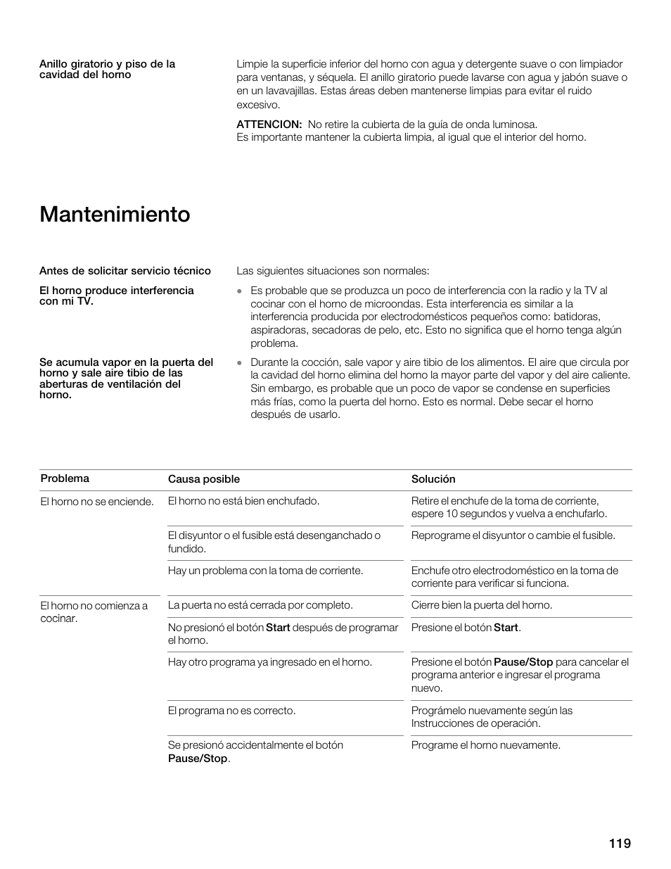 Mantenimiento | Thermador MBESLFTD User Manual | Page 119 / 124