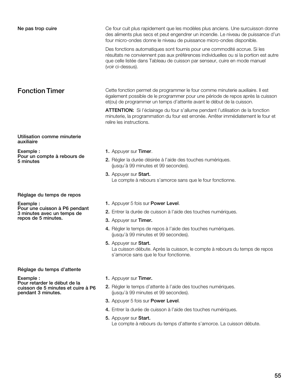 Fonction timer | Thermador MBESLFTD User Manual | Page 55 / 124