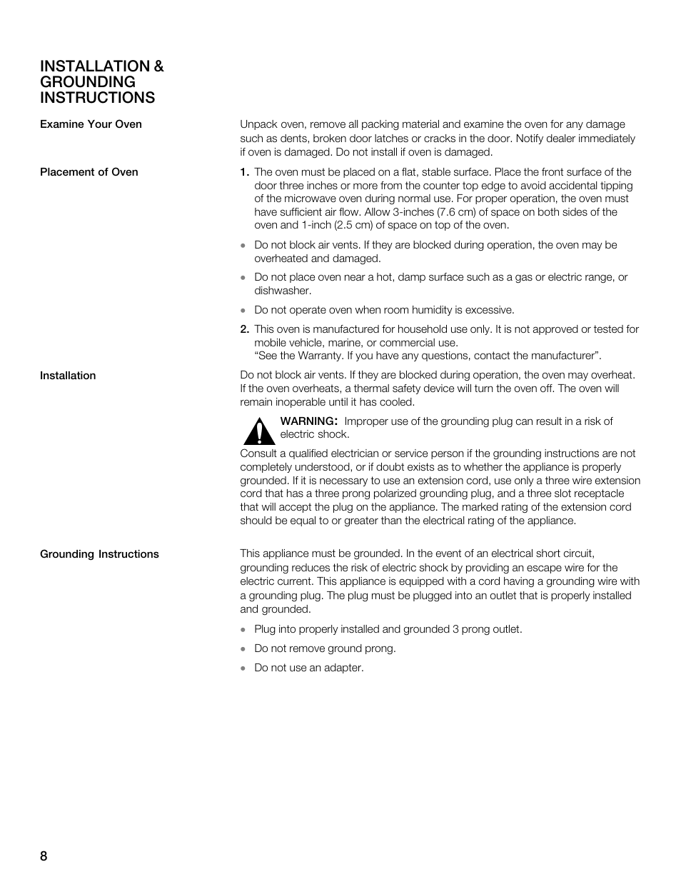 Installation & grounding instructions | Thermador MBESLFTD User Manual | Page 8 / 124