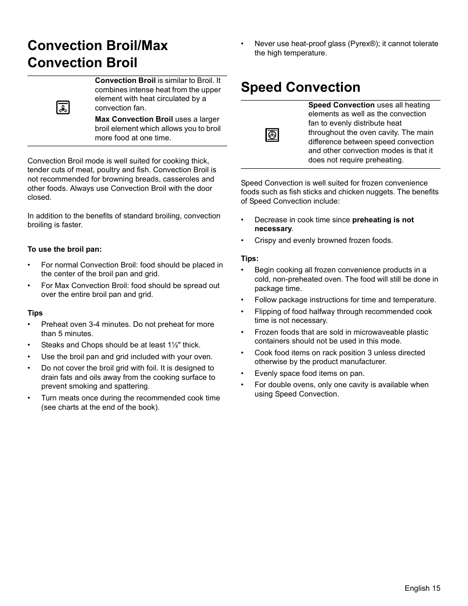 Convection broil/max convection broil, To use the broil pan, Tips | Speed convection | Thermador PODM301 User Manual | Page 18 / 108