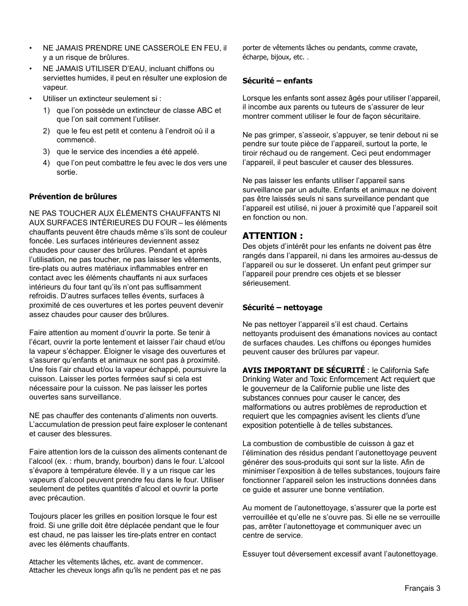 3) que le service des incendies a été appelé, Prévention de brûlures, Sécurité – enfants | Attention, Sécurité – nettoyage | Thermador PODM301 User Manual | Page 40 / 108