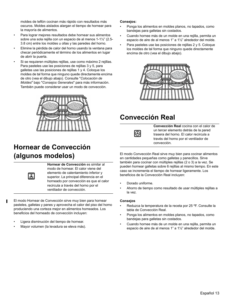 Hornear de convección (algunos modelos), Consejos, Convección real | Thermador PODM301 User Manual | Page 88 / 108