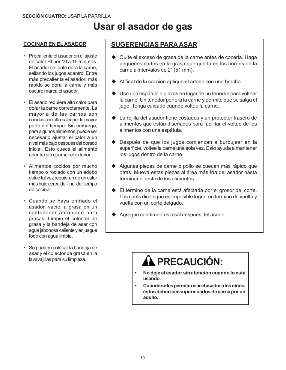 Usar el asador de gas, Precaución | Thermador Pro-Harmony DP36 User Manual | Page 105 / 128