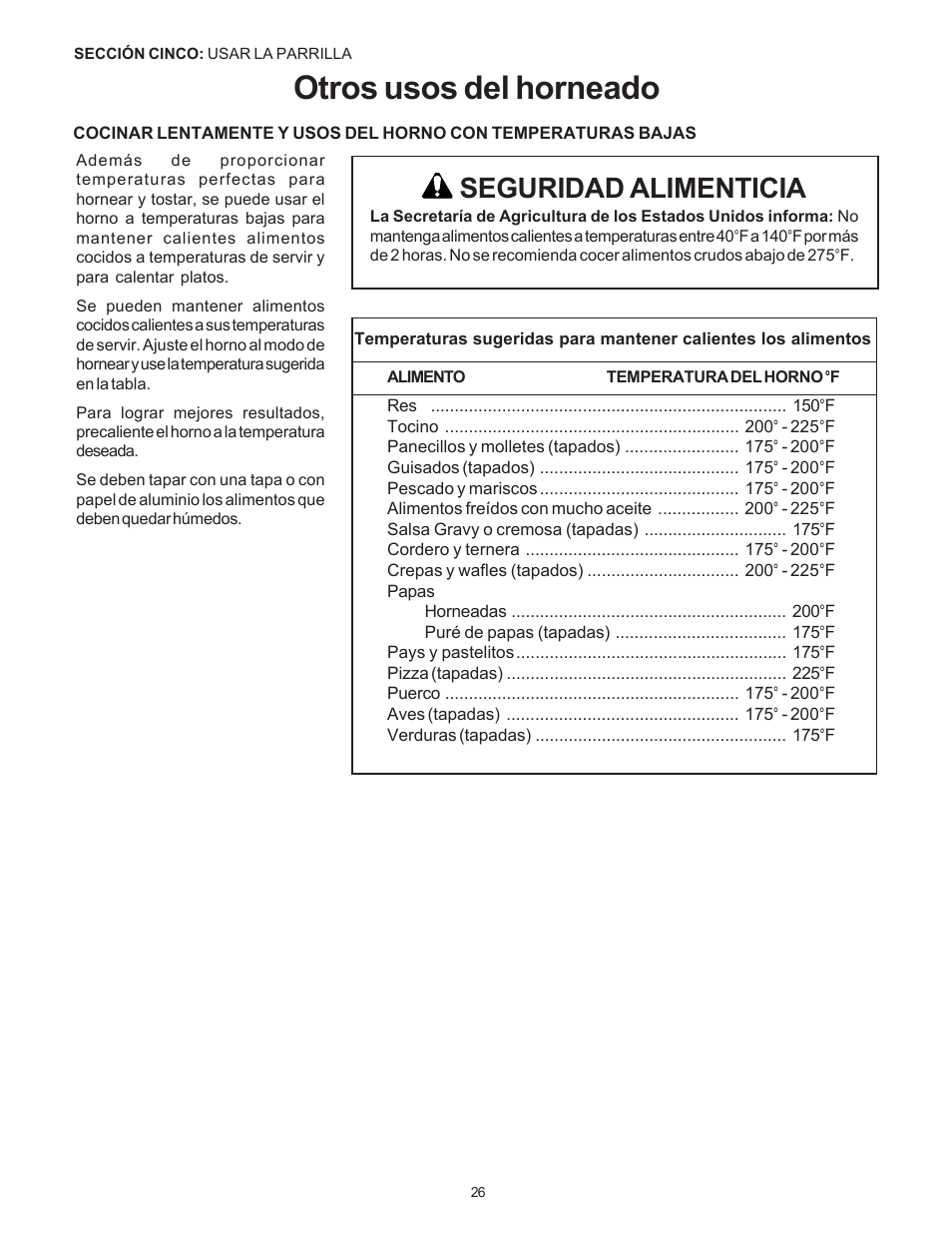 Otros usos del horneado, Seguridad alimenticia | Thermador Pro-Harmony DP36 User Manual | Page 112 / 128
