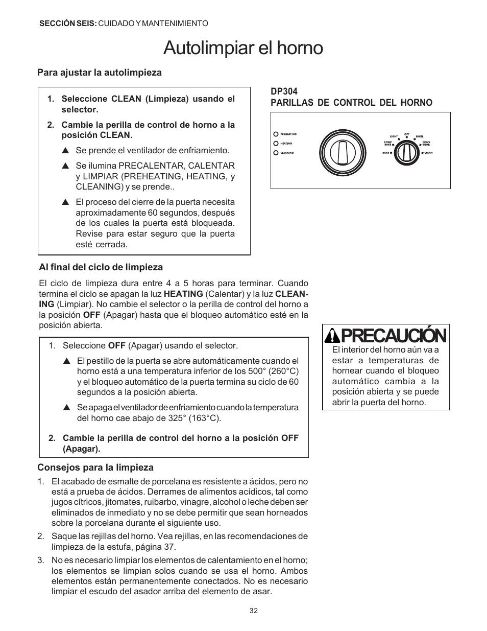 Precaución autolimpiar el horno | Thermador Pro-Harmony DP36 User Manual | Page 118 / 128
