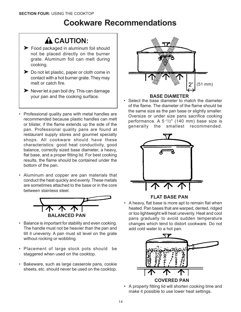 Cookware recommendations, Caution | Thermador Pro-Harmony DP36 User Manual | Page 16 / 128