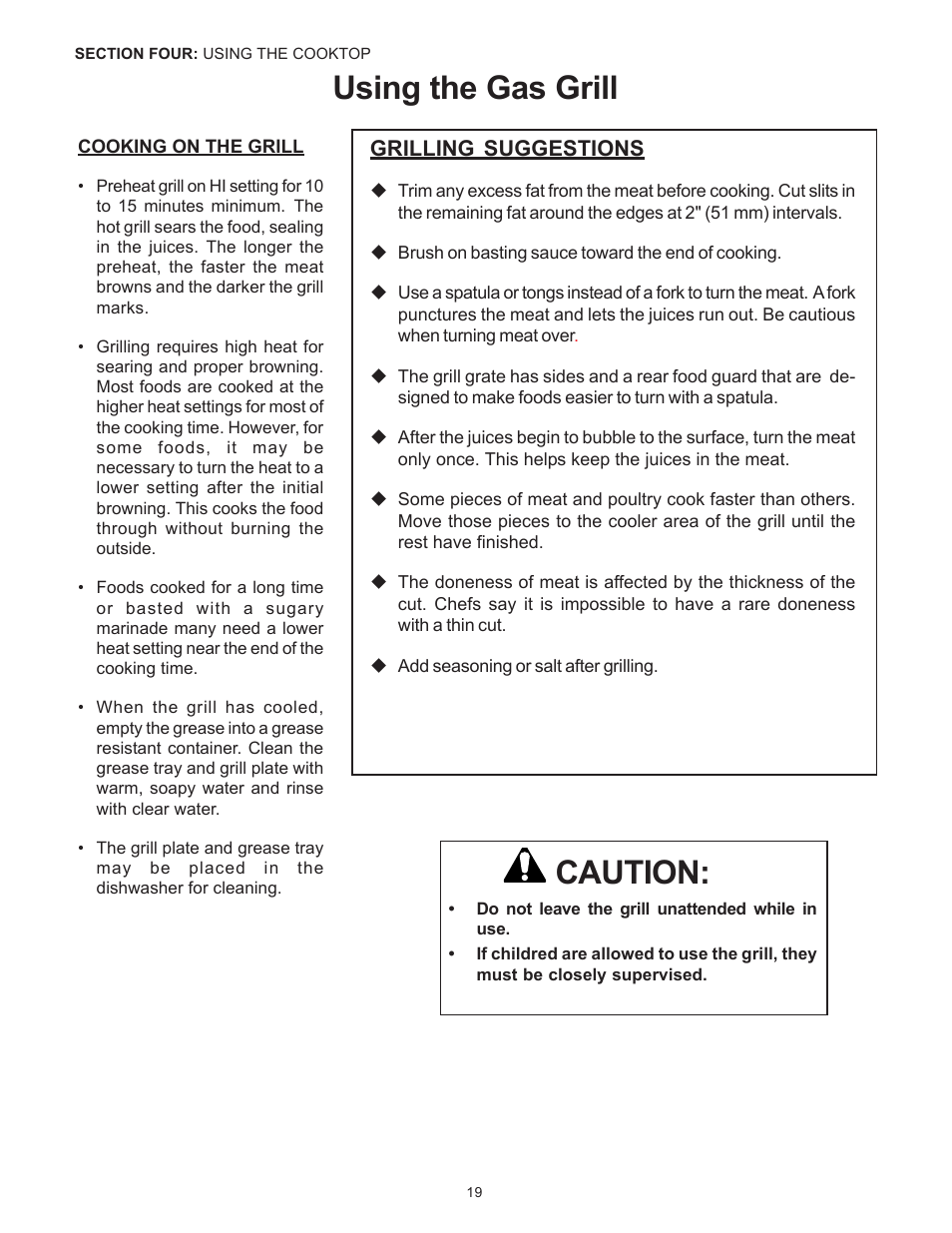 Using the gas grill, Caution | Thermador Pro-Harmony DP36 User Manual | Page 21 / 128