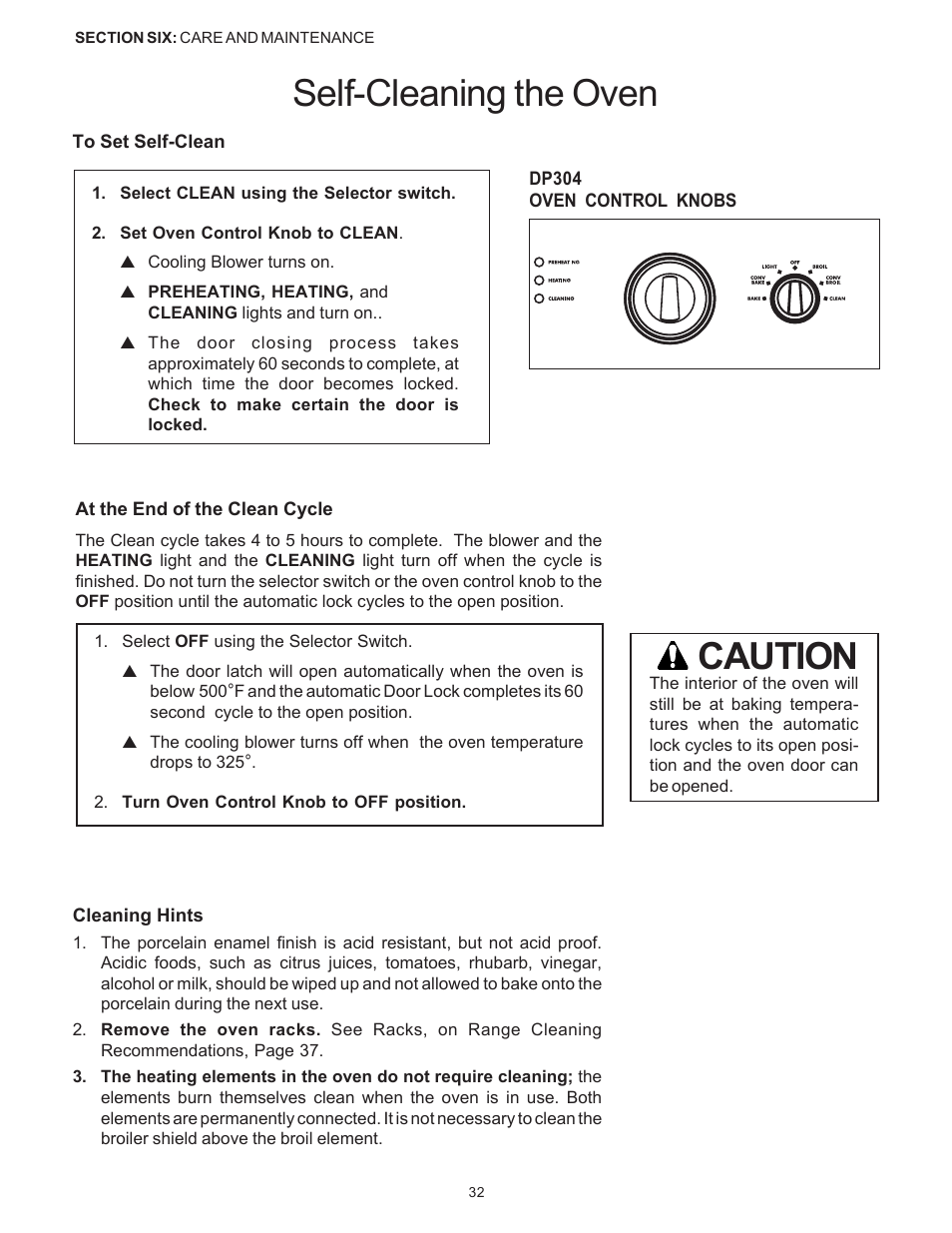 Caution self-cleaning the oven | Thermador Pro-Harmony DP36 User Manual | Page 34 / 128