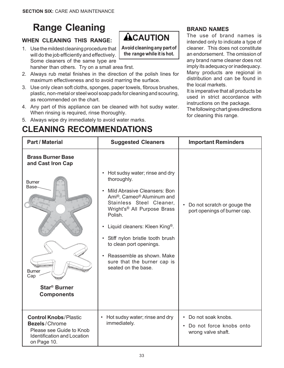 Range cleaning, Cleaning recommendations, Caution | Thermador Pro-Harmony DP36 User Manual | Page 35 / 128