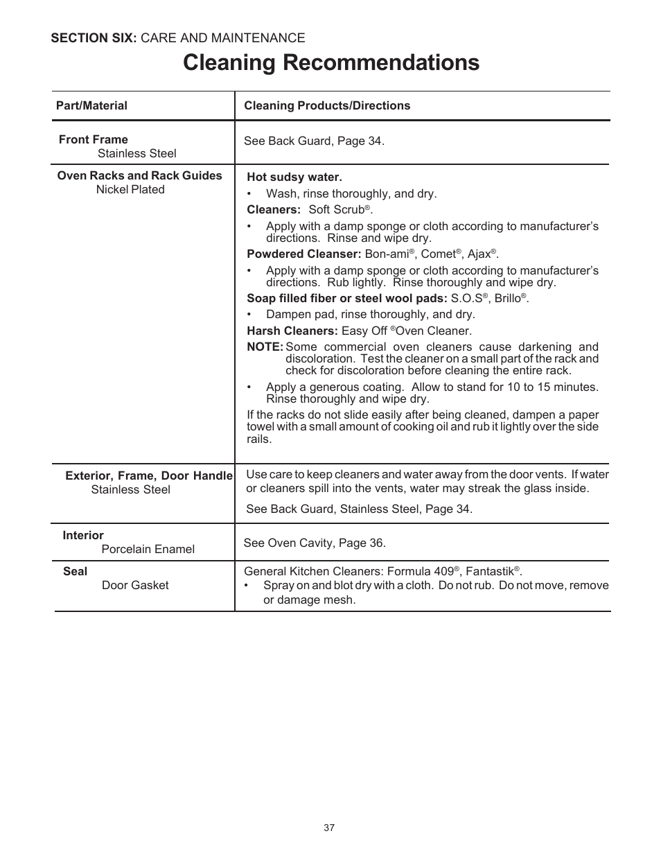 Cleaning recommendations | Thermador Pro-Harmony DP36 User Manual | Page 39 / 128