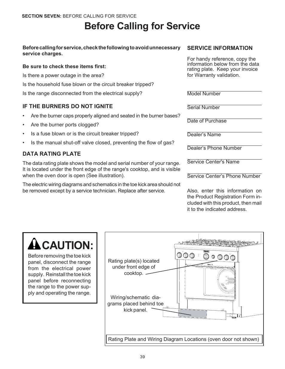 Caution, Before calling for service | Thermador Pro-Harmony DP36 User Manual | Page 41 / 128