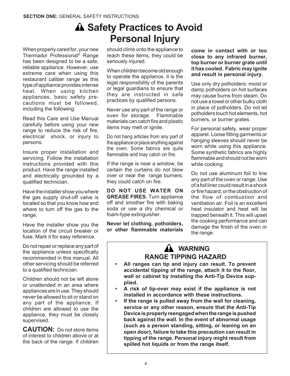 Safety practices to avoid personal injury | Thermador Pro-Harmony DP36 User Manual | Page 6 / 128