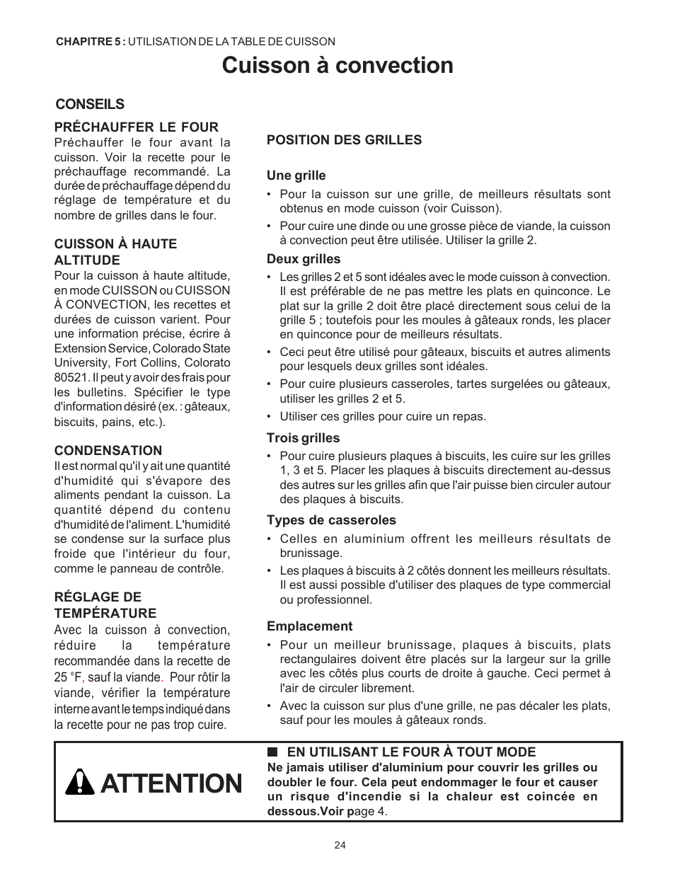 Attention, Cuisson à convection | Thermador Pro-Harmony DP36 User Manual | Page 68 / 128