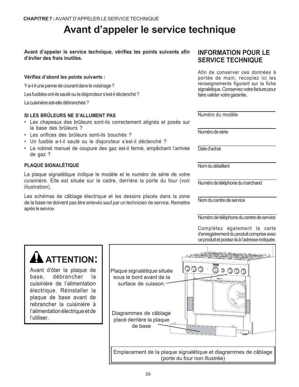 Avant d’appeler le service technique, Attention | Thermador Pro-Harmony DP36 User Manual | Page 83 / 128
