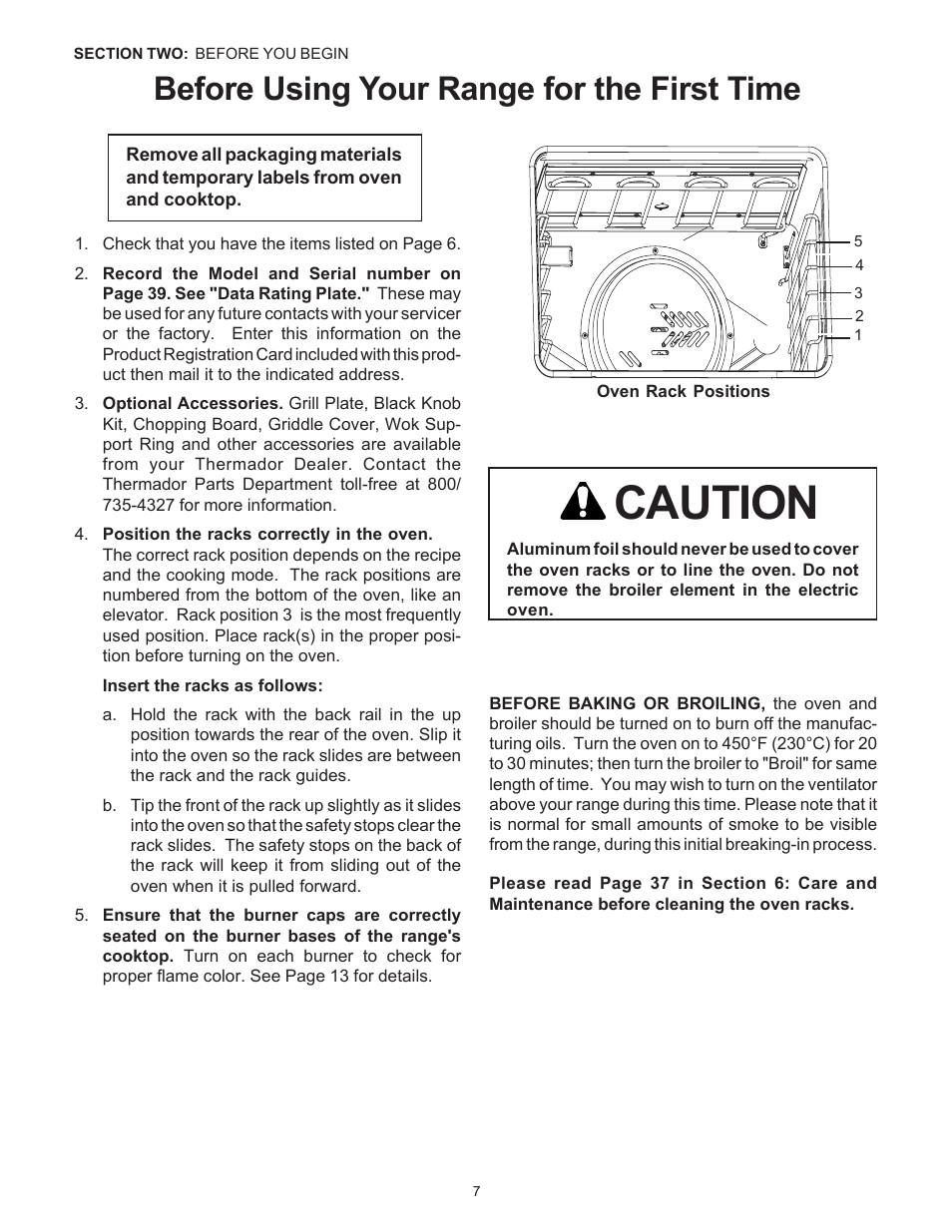 Caution, Before using your range for the first time | Thermador Pro-Harmony DP36 User Manual | Page 9 / 128