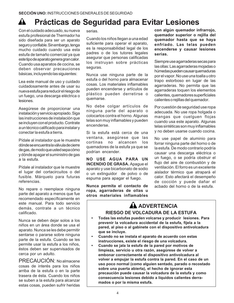 Prácticas de seguridad para evitar lesiones, Precaución, Advertencia | Thermador Pro-Harmony DP36 User Manual | Page 90 / 128