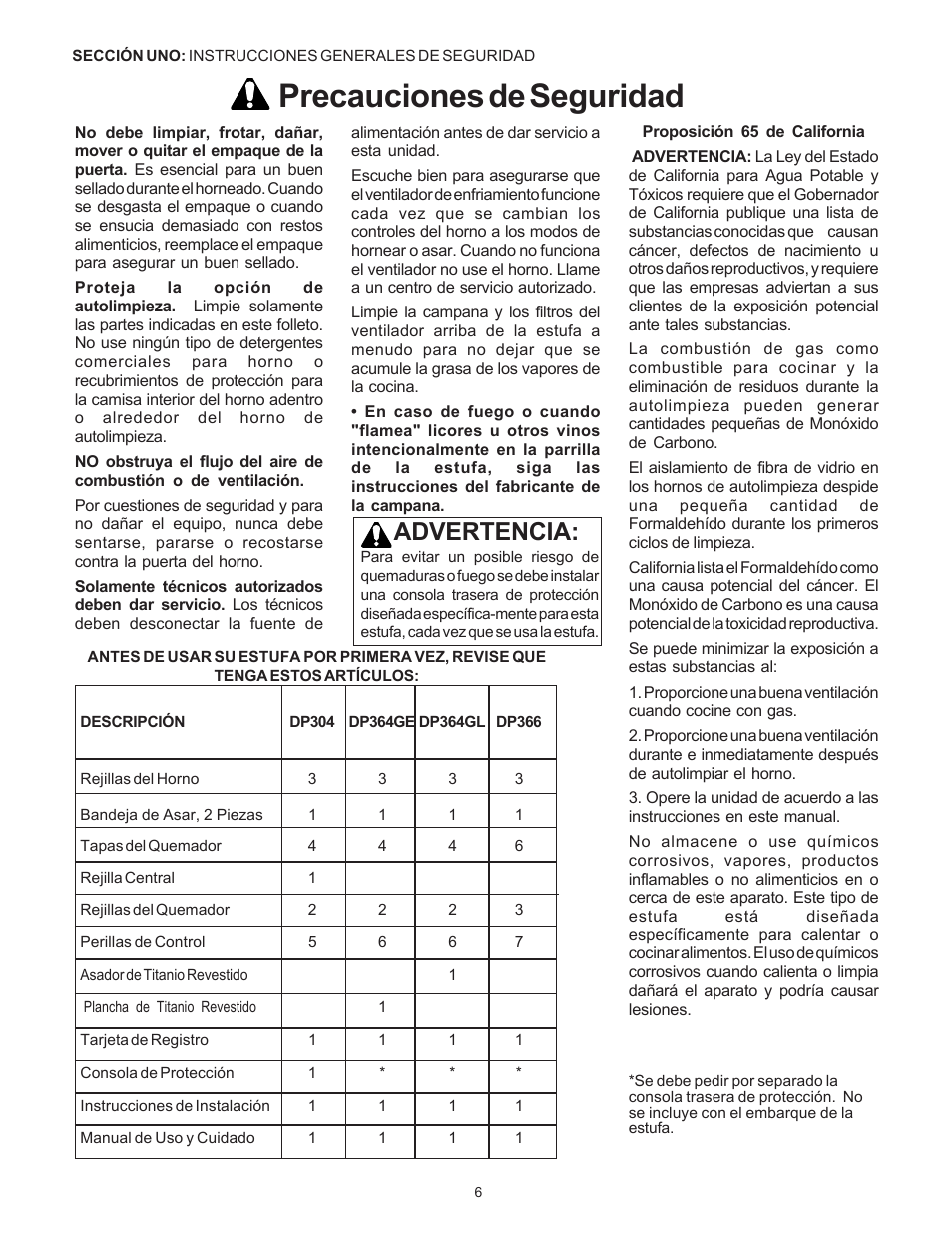 Precauciones de seguridad, Advertencia | Thermador Pro-Harmony DP36 User Manual | Page 92 / 128