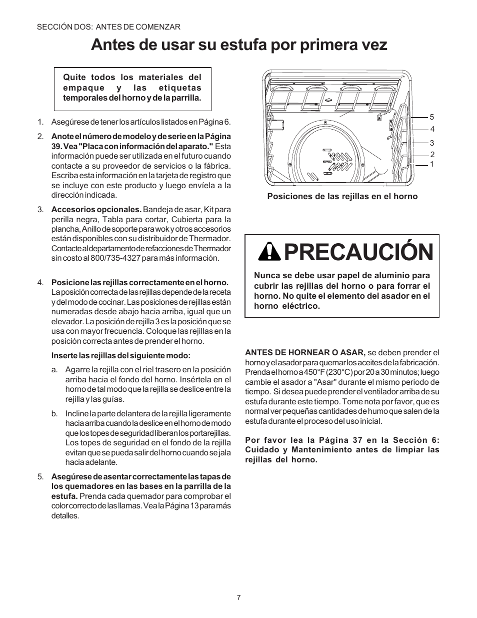 Precaución, Antes de usar su estufa por primera vez | Thermador Pro-Harmony DP36 User Manual | Page 93 / 128