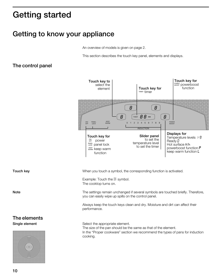 Getting started, Getting to know your appliance | Thermador CIT304E User Manual | Page 10 / 74