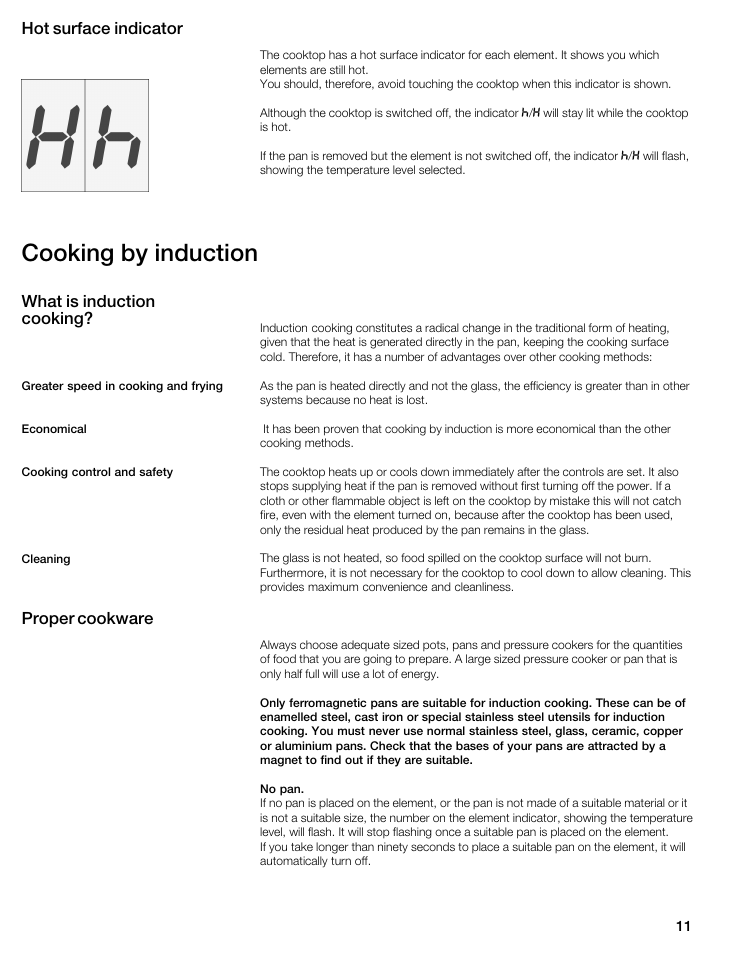 Cooking by induction, Hot surface indicator what is induction cooking, Proper cookware | Thermador CIT304E User Manual | Page 11 / 74