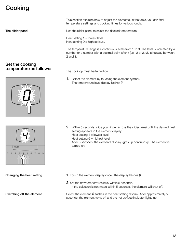 Cooking, Set the cooking temperature as follows | Thermador CIT304E User Manual | Page 13 / 74