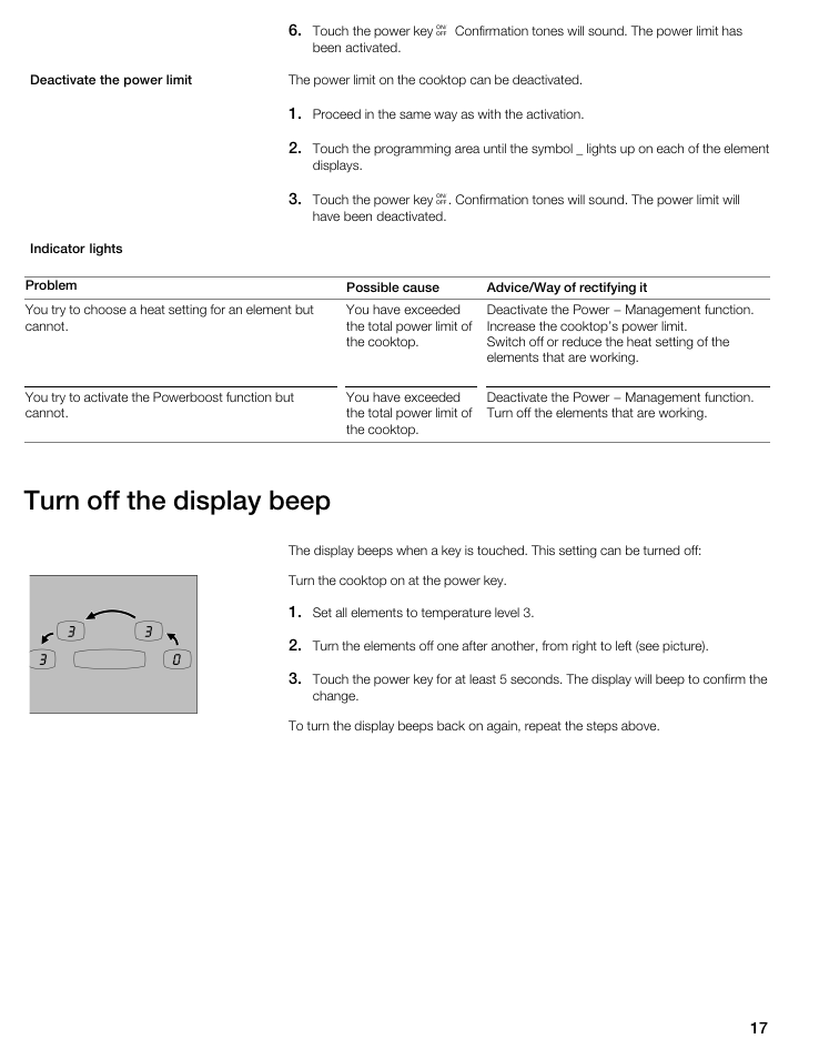 Turn off the display beep | Thermador CIT304E User Manual | Page 17 / 74