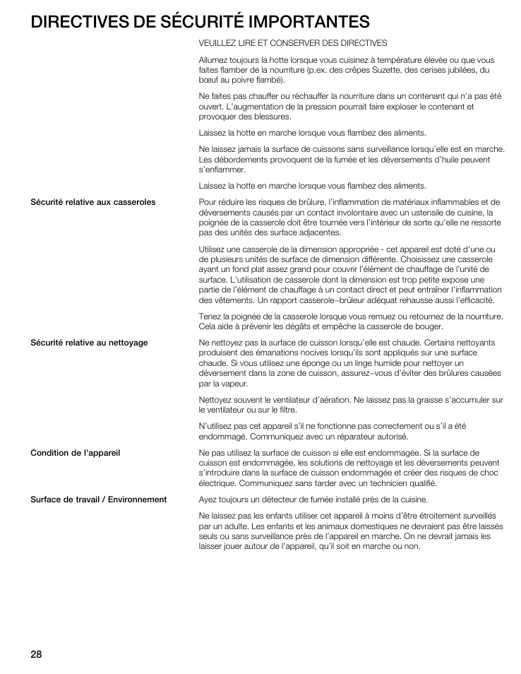 Directives de sécurité importantes | Thermador CIT304E User Manual | Page 28 / 74