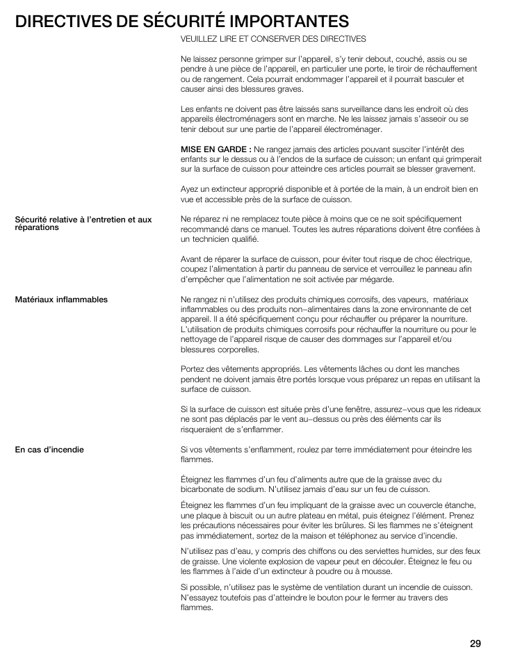 Directives de sécurité importantes | Thermador CIT304E User Manual | Page 29 / 74