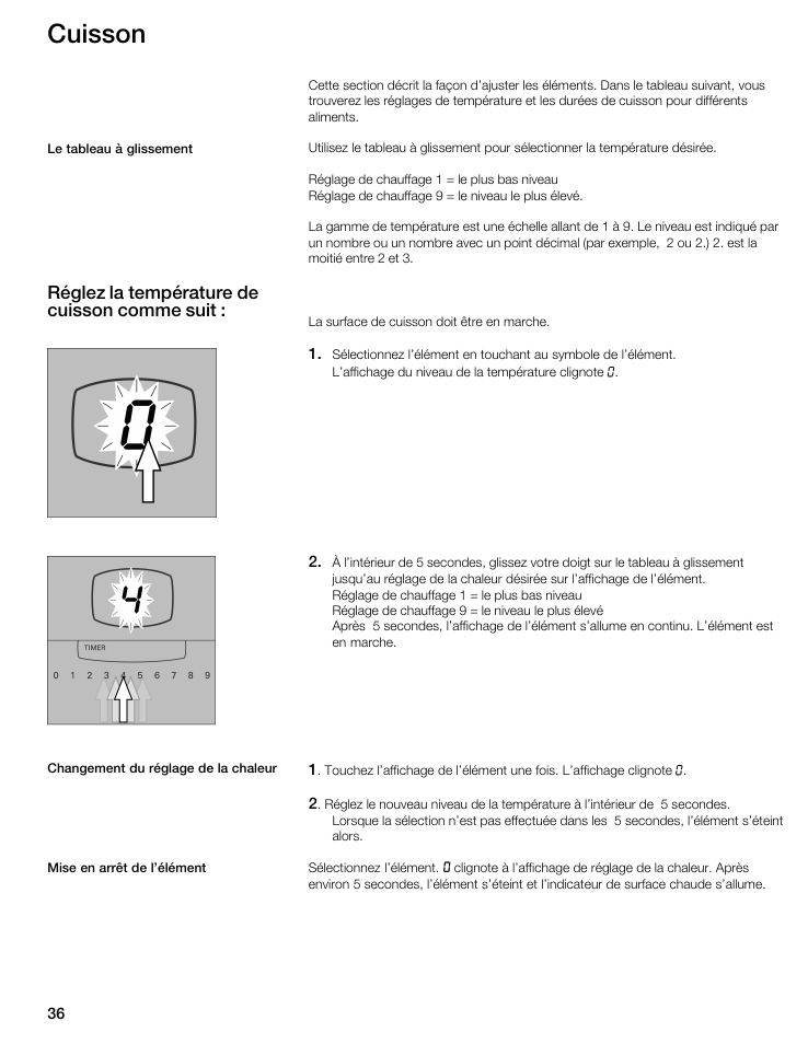 Cuisson, Réglez la température de cuisson comme suit | Thermador CIT304E User Manual | Page 36 / 74