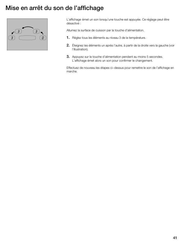 Mise en arrêt du son de l'affichage | Thermador CIT304E User Manual | Page 41 / 74