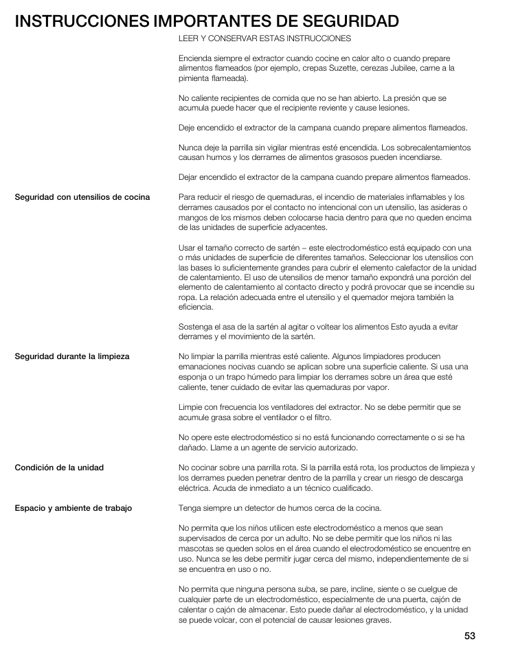 Instrucciones importantes de seguridad | Thermador CIT304E User Manual | Page 53 / 74