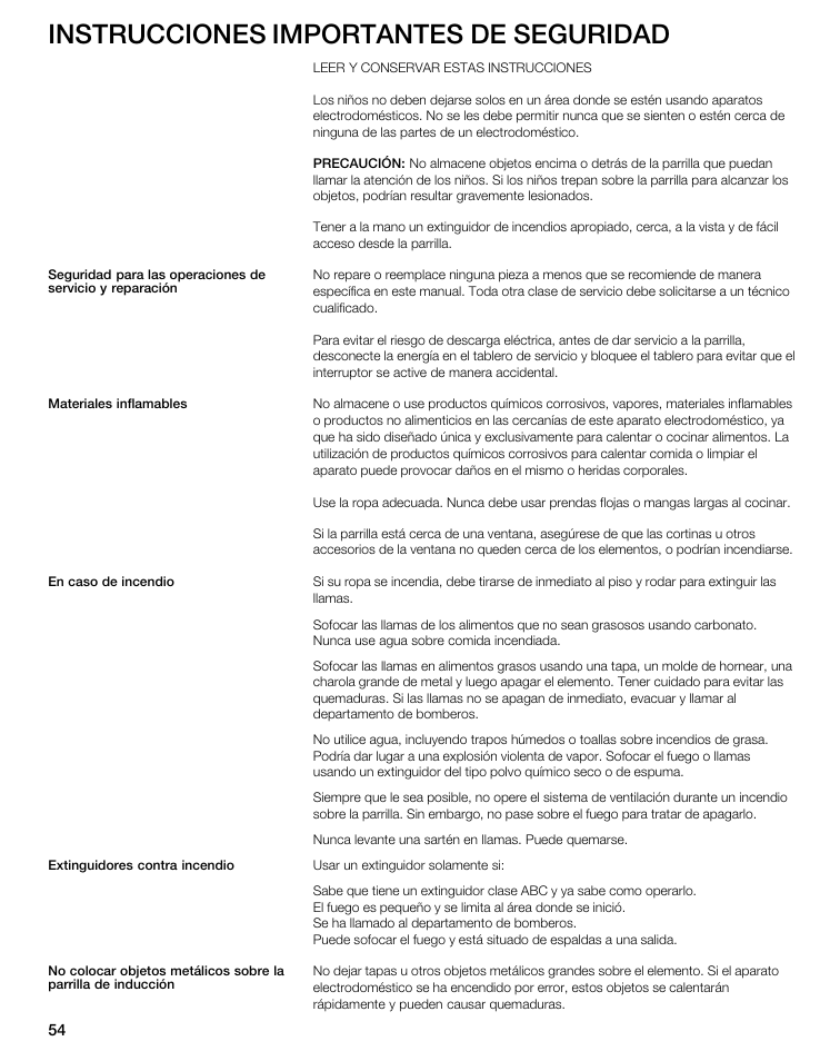 Instrucciones importantes de seguridad | Thermador CIT304E User Manual | Page 54 / 74