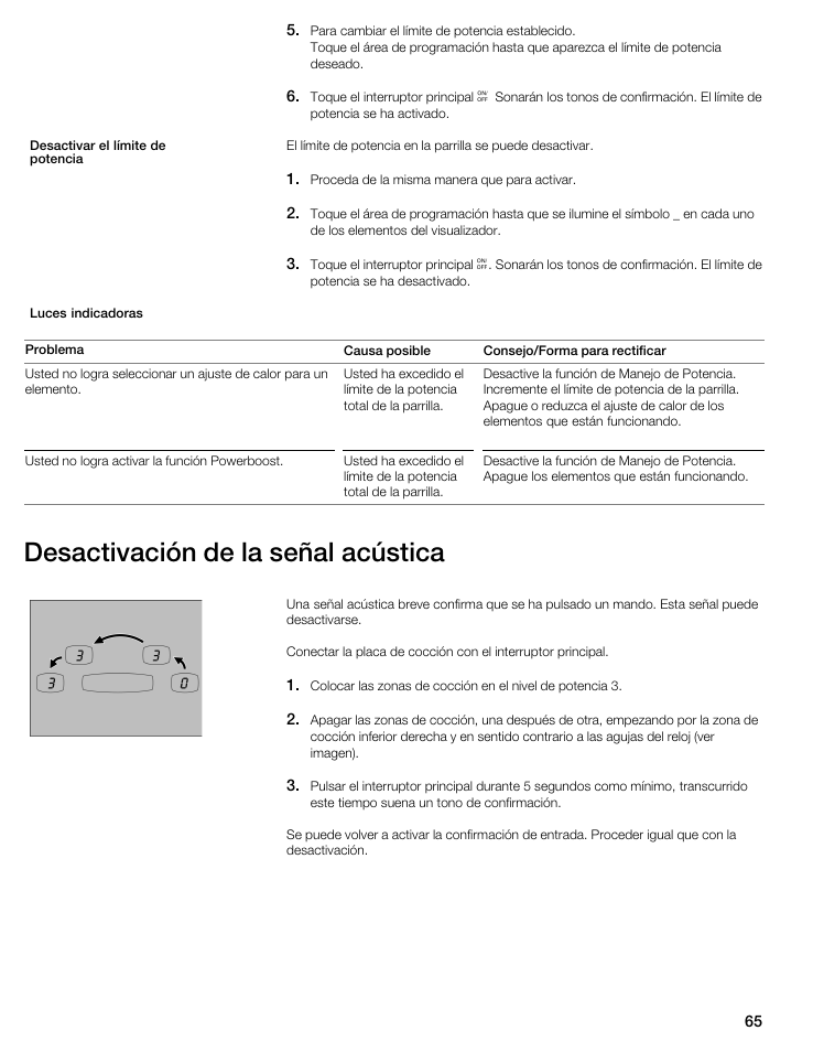 Desactivación de la señal acústica | Thermador CIT304E User Manual | Page 65 / 74