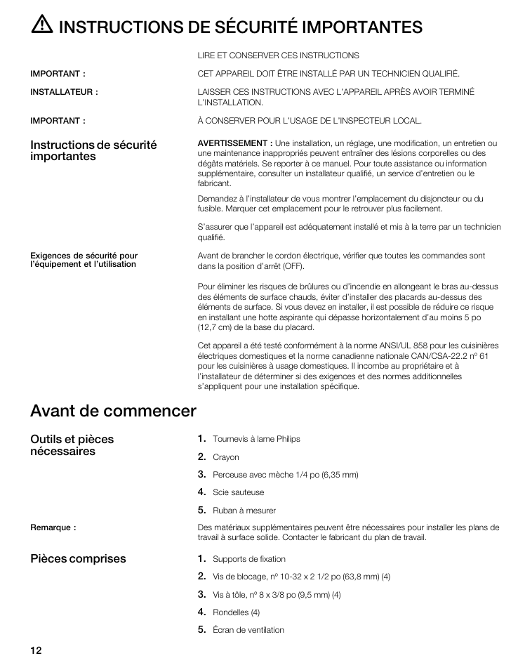 Instructions de sécurité importantes, Avant de commencer | Thermador CIT151DS User Manual | Page 11 / 26