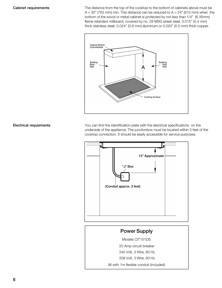 Power supply | Thermador CIT151DS User Manual | Page 5 / 26
