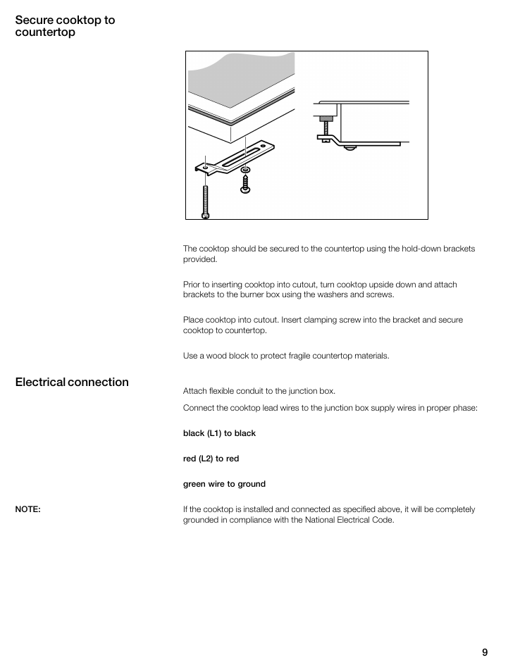 Secure cooktop to countertop electrical connection | Thermador CIT151DS User Manual | Page 8 / 26