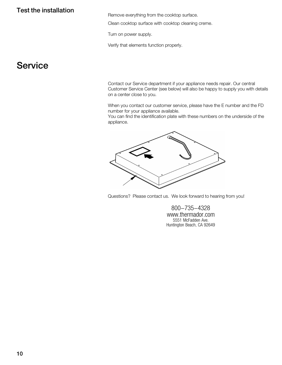 Service | Thermador CIT151DS User Manual | Page 9 / 26