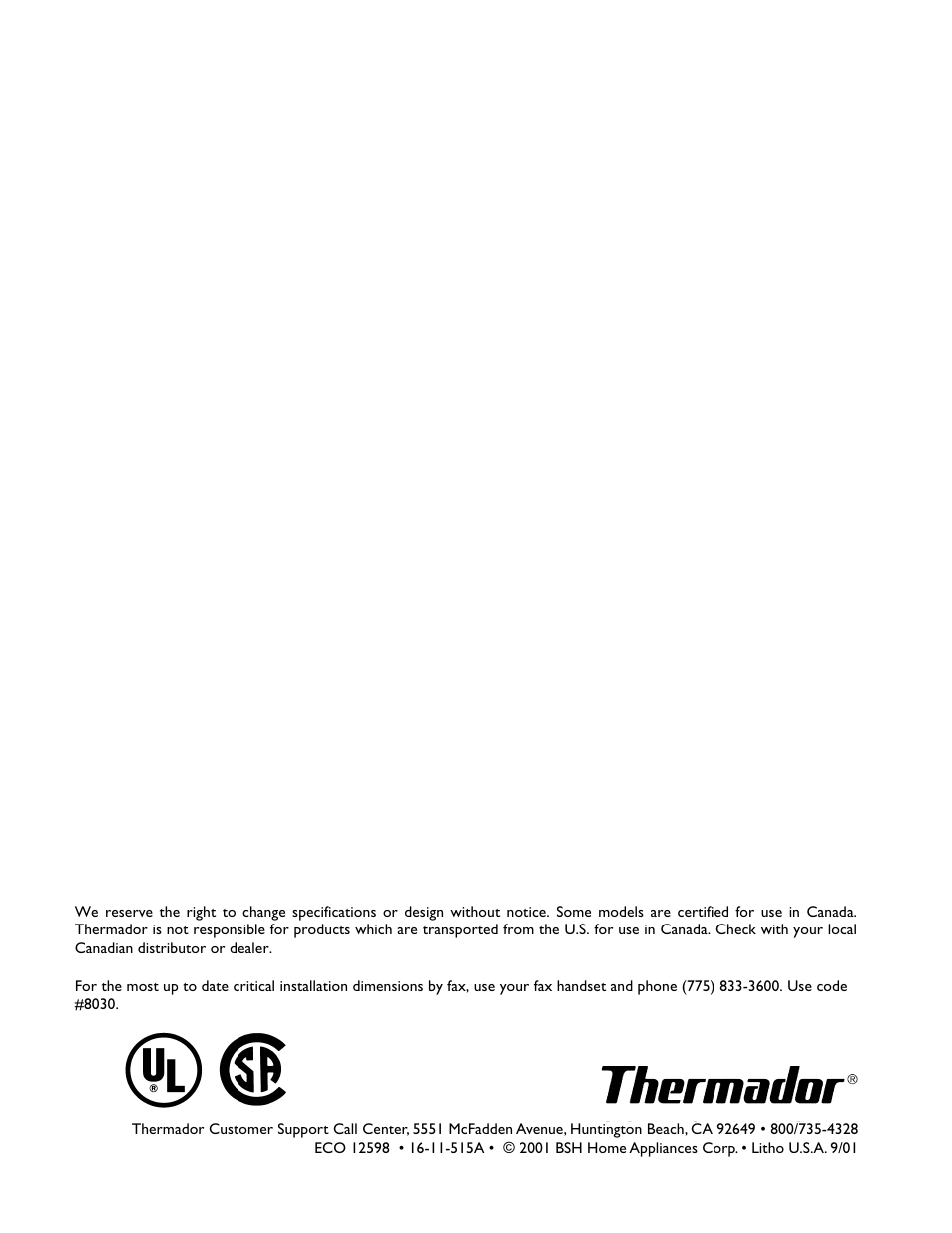 Thermador MT27 User Manual | Page 24 / 24